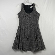 Ann Taylor Vintage 80s Swing Dress Sz 8 Flare Sleeveless Polka Dot Lined Black