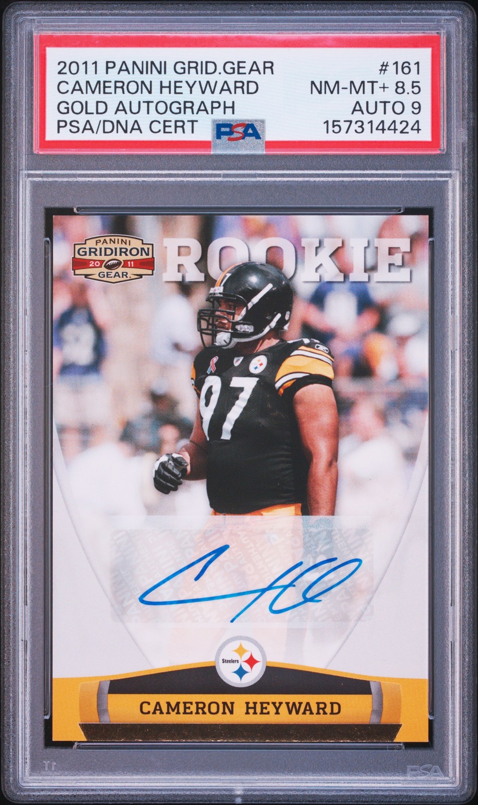 2011 PANINI GRIDIRON GEAR GOLD AUTO #161 CAMERON HEYWARD 159/299 PSA 8.5 AUTO 9