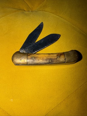 Antique Antler And Brass Two Blade Pocket Knife 4 