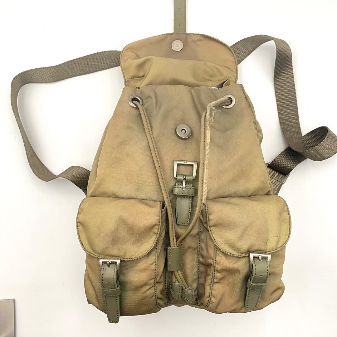 Prada Nylon Backpack Triangular Logo Khaki Men Wo… - image 9