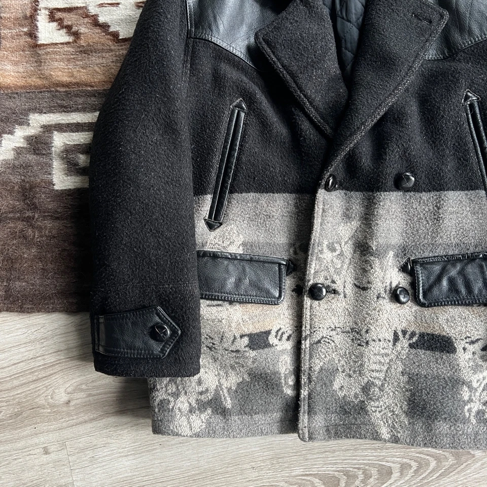 Leonardo Italy Men's Leather Wool Blend Western Vintage Italy Made Coat Size L - Image 4 of 4