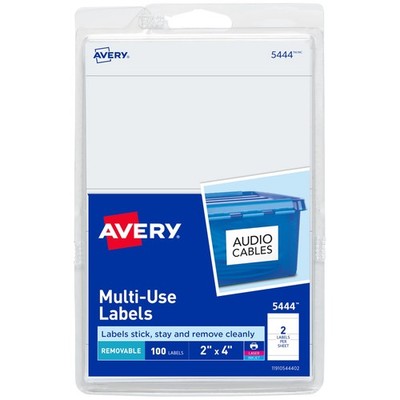 Avery Printable All-Purpose Removable Labels, 2'' x 4'' White Write or Print 100CT