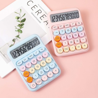 Mechanical Calculator 12 Digit Large LCD Display Big Round Button Cute Candy