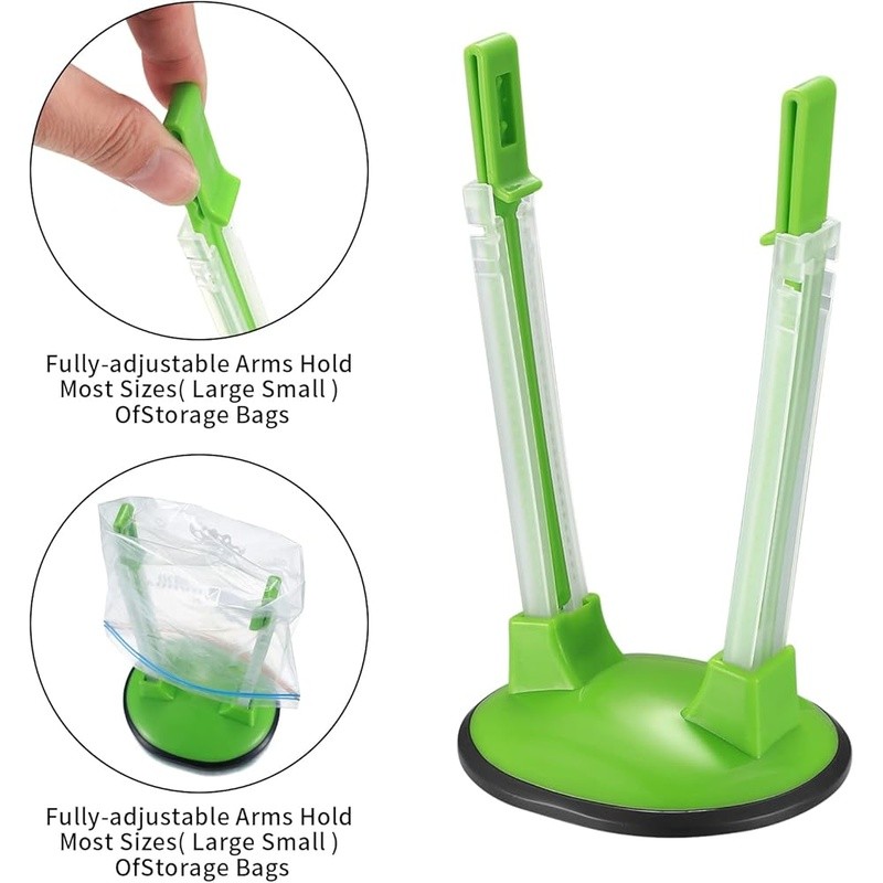 Adjustable Food Bag Holder Stand Meal Prep & Storage Zipper Bags Durable Plastic