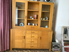 John Lewis 65x24x79in Brown Wood & Glass Display Cabinet 5 Doors 5 Drawers