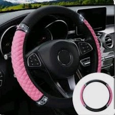 Pink Bling Soft Leather Steering Wheel Cover 15 Inch Colorful Rhinestones Auto