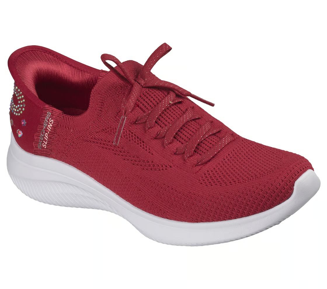 Skechers Shoe Women's Red Slip Ins Rhinestone Memory Foam Comfort