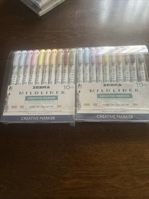2x Zebra Mildliner Creative Marker Chisel Tip Bullet Tip Water-Resistant 10 ct