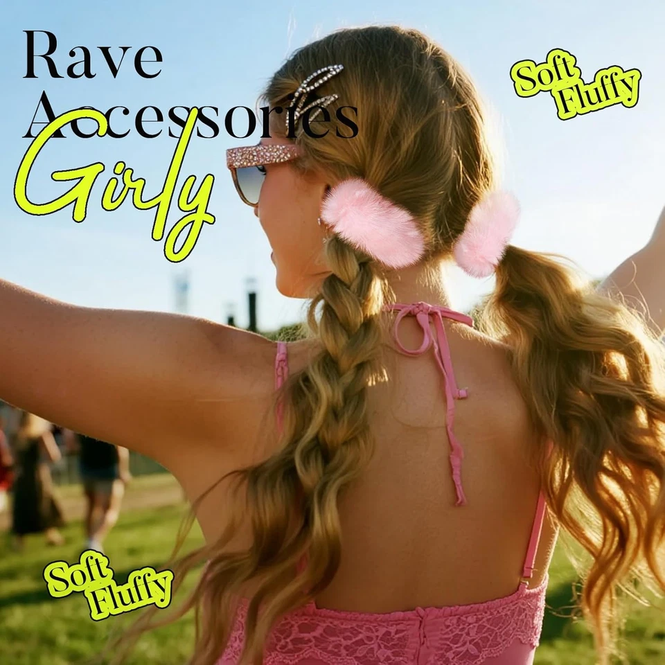 4PCS Pink Pom Pom Hair Ties, Furry Faux Rabbit Fur Light Pink Scrunchies, Hair T - Image 4 of 4