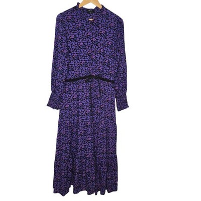 Saint + Sofia Womens Purple Floral Print Ruffled Tiered Romantic Midi Dress 10