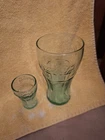 Vintage  Glass Coke Glasses Green Lot Of 2