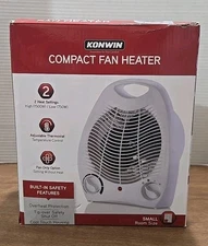KONWIN  Compact Fan Heater For Room  2 Settings Adjustable Thermostat  