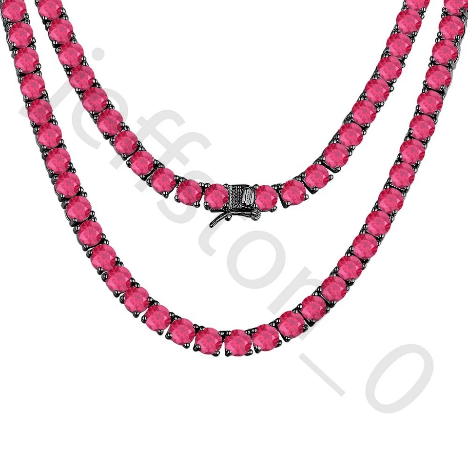 45.72 ctw Lab Created Round Cut Ruby 14K Black Gold Plated 4 mm Tennis Necklace - Image 3 of 4