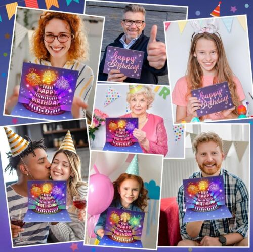 Happy Birthday Card Fireworks & Sound Effects Pop-up Cake with Candle Special - Picture 6 of 6