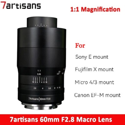7artisans MF 60mm APS-C Macro Lens For M43/Fuji FX/ Sony