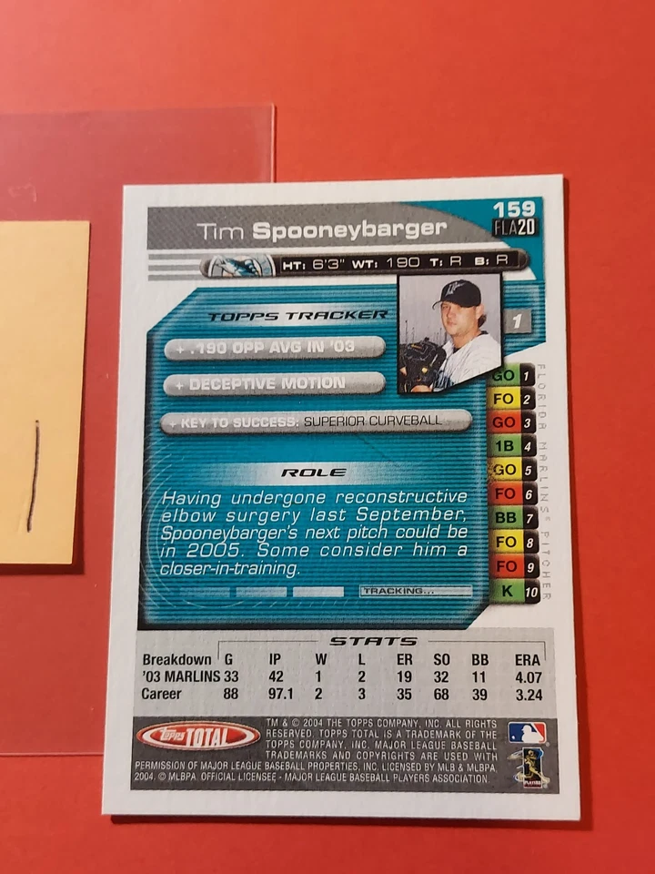 2004 Topps Total #159 Tim Spooneybarger, cd1 - Image 2 of 2