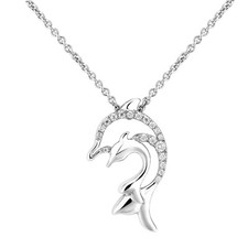 0.08ct Real Moissanite Double Dolphin Pendant 14k White Gold Plated Silver