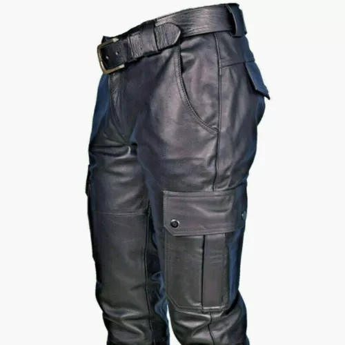 Jeans Uomo Steampunk Gotico Retrò Pantaloni Moto Pantaloni Vera Pelle - - Foto 8 di 15