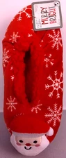 Fuzzy Babba Merry And Bright Santa Snowflake Slipper Socks Size 7-9 1/2 - New