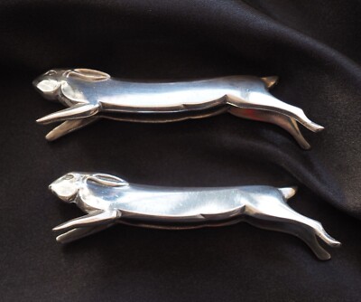 Christofleシルバーレースのうさぎ 2x Art Deco Christofle Gallia by Sandoz Animal Rabbit Knife Rest