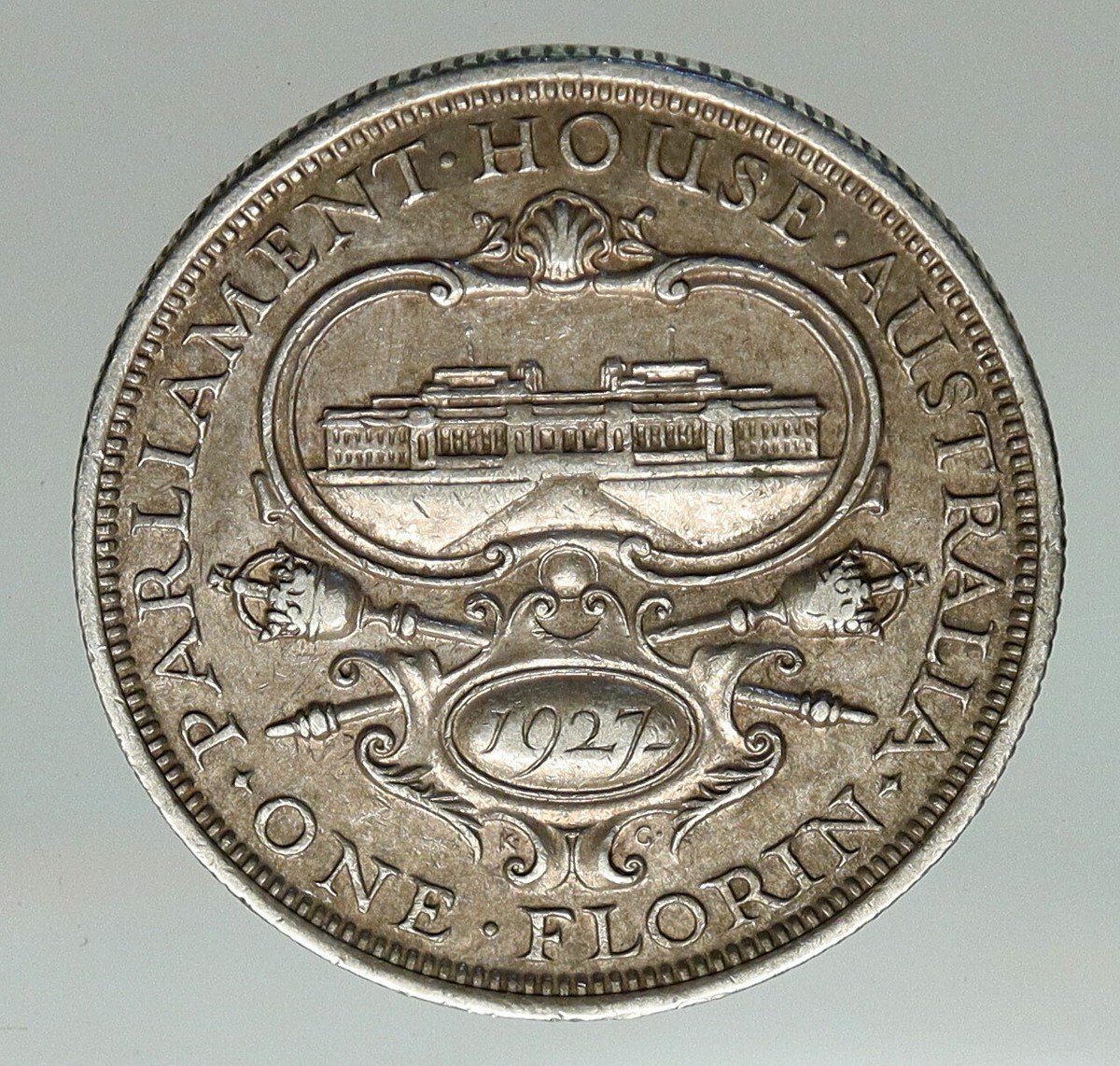 1927 AUSTRALIA UK King George V OLD PARLIAMENT HOUSE Silver Florin