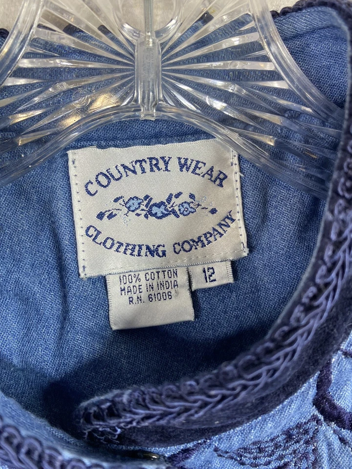 Vestido de mezclilla Country Wear Clothing Co de colección talla 12 terciopelo bordado cottagecore Foto 3 de 4