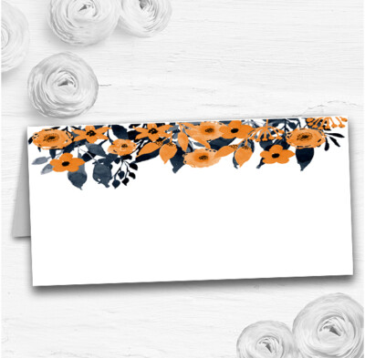 Aquarell schwarz & orange Blumen Kopf Hochzeit Tisch Sitzplatz Name Tischkarten
