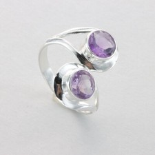 Natural and Twin Round AMETHYST Ring - Multiple Sizes - 925 STERLING SILVER 7e