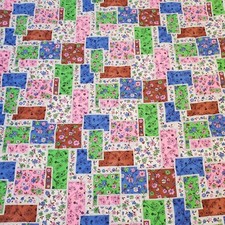 VTG Baby Quilt Blanket Retro Ditsy Floral Patchwork Pink Trim Blue 42 X 56