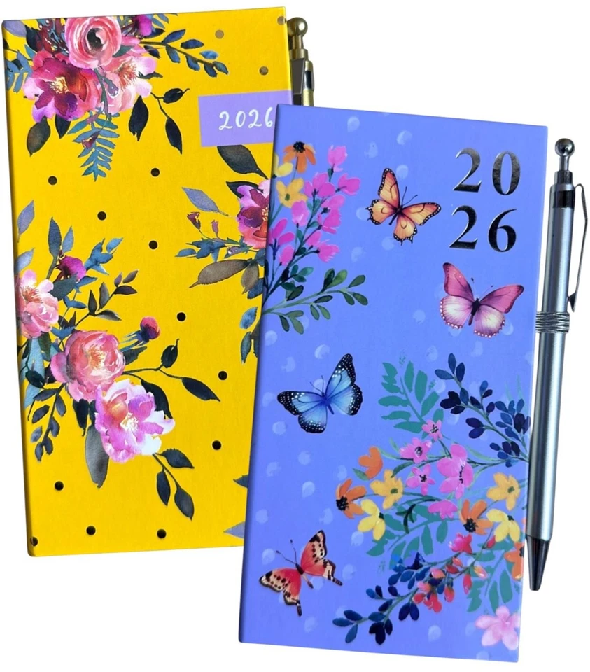 TALLON 2026 DIARY SLIM LINE WEEK TO VIEW BUTTERFLY FLORAL WITH PEN FASHION DIARY GIFT