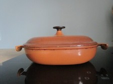 PLAT A GRATIN + COUVERCLE  LE CREUSET  FONTE ÉMAILLÉE MARRON DESIGN ENZO MARI ""