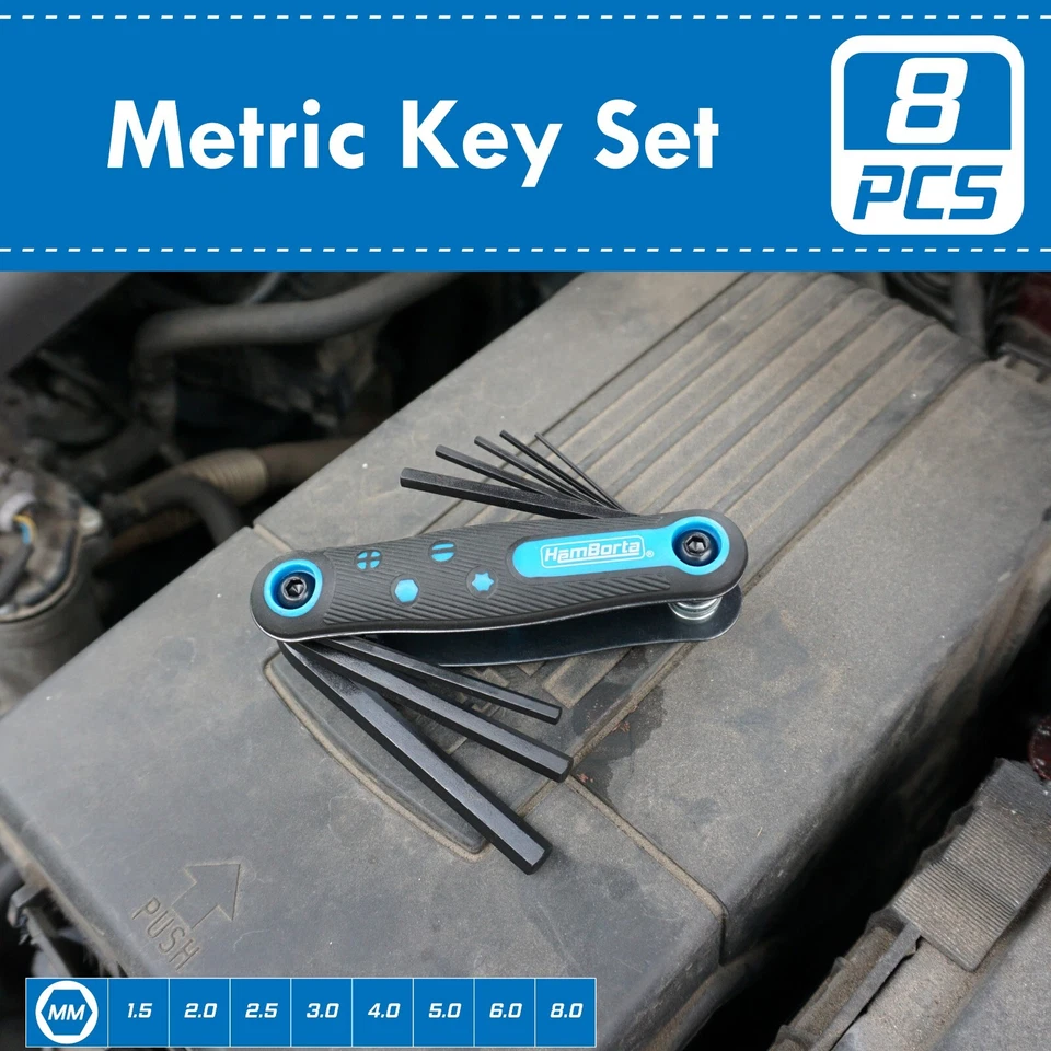 Allen Key Set HemBorta 8pc Folding Metric Hex Key Set Alan Keys Sets 1.5-8mm - Image 2 of 4