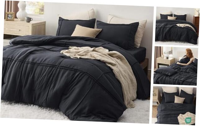 Comforter Set with Sheet - 4 Pieces California King 03 - Black (No Flat Sheet)-image