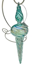Melrose Intl Blue Finial Drop Ornament Art Glass Iridescent Glass 9.5”