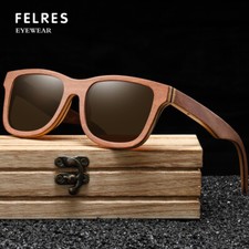 Skateboard Wood Polarized Square Sunglasses For Men Women Wooden Frame Glasses