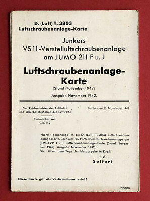 JUNKERS Luftschraubenanlage Karte 1942 Flugmotor JUMO 211 F u. J ( F19757