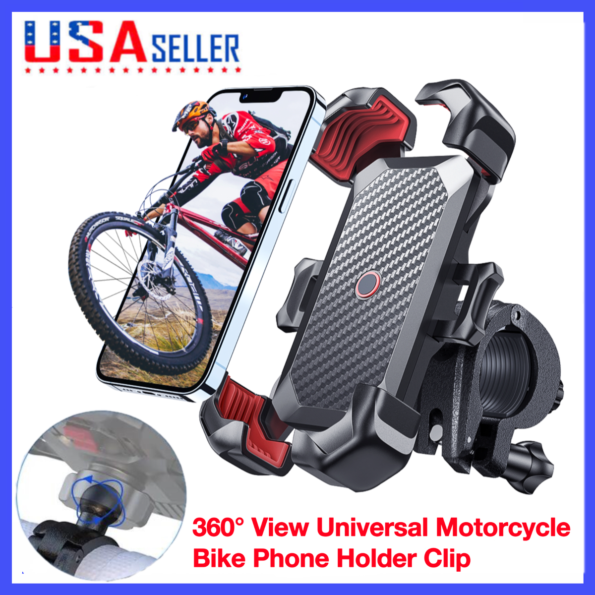 Motorcycle Phone Mount Auto Lock 100mph Military Anti-Shake Bike