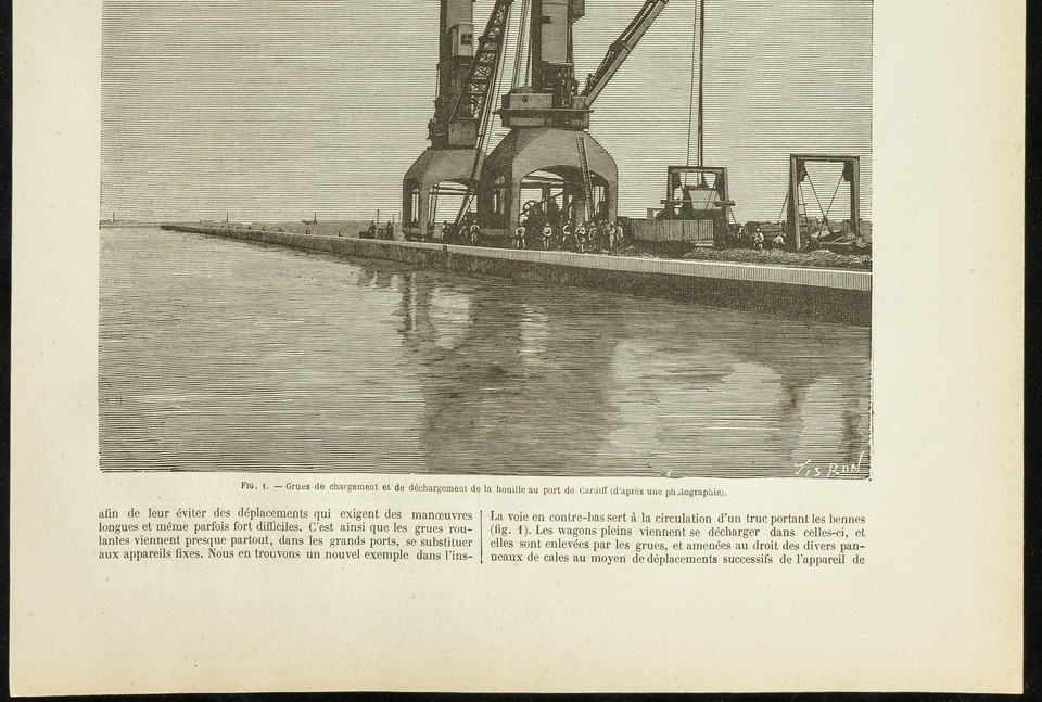 1888 - Loading cranes of coal at Cardiff port - Civil engineering | eBay UK