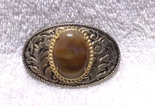 Small Brown Wavy Stone Buckle Gold Flowers Swirl Leaves Edge Great Shape