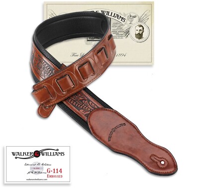 Walker & Williams G-114 Chestnut Brown Strap with Embossed Tooling & Padded Back