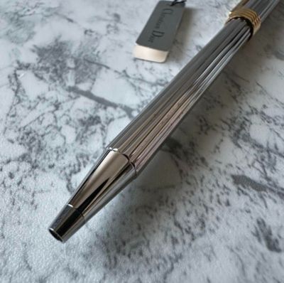 Exc+5] Christian Dior Silver stripe/Gold plating Twisted Ballpoint