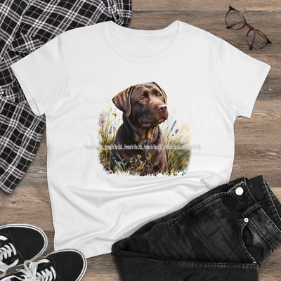 Chocolate Labrador Lab Dog Breed Field Floral Graphic Art Ladies T Shirt S-3X