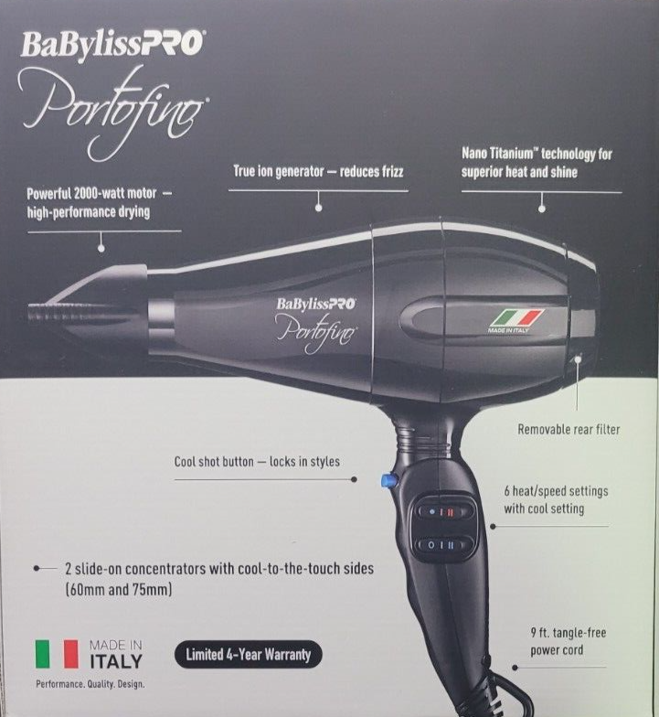 Babyliss #BPOR1 NANO TITANIUM PORTOFINO DRYER - BLACK CON1715 | eBay
