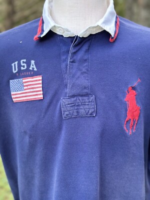 Polo Ralph Lauren Shirt Extra Large Big Pony USA Flag Patch #3 T