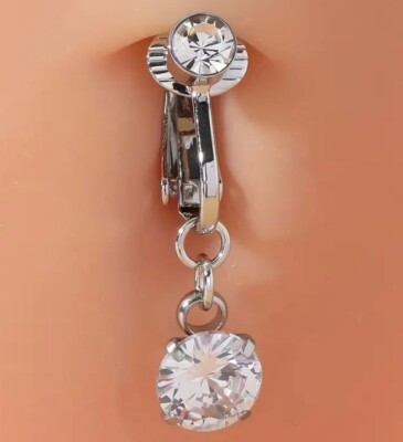 Fake Piercing Belly Button Ring Inlaid Shiny Zircon Cute Fake Navel