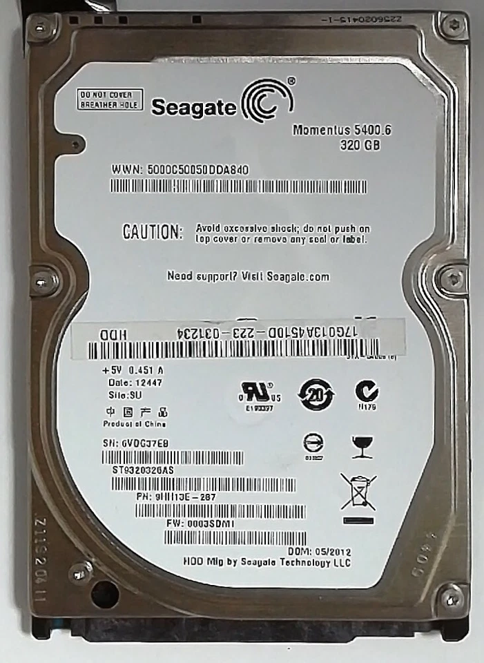 Seagate Internal HDD 320GB - 5400RPM - 2.5" - ST9320325AS - Image 2 of 3