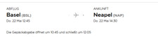 Flugticket von Basel nach Neapel und retour