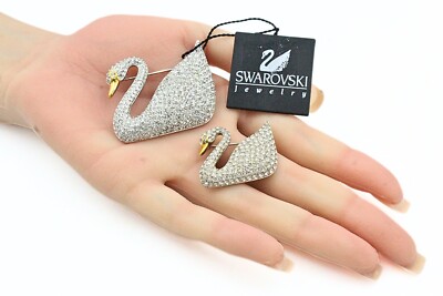 Bedazzled Swarovski Crystal Signed Swan Figural Encrusted Pave