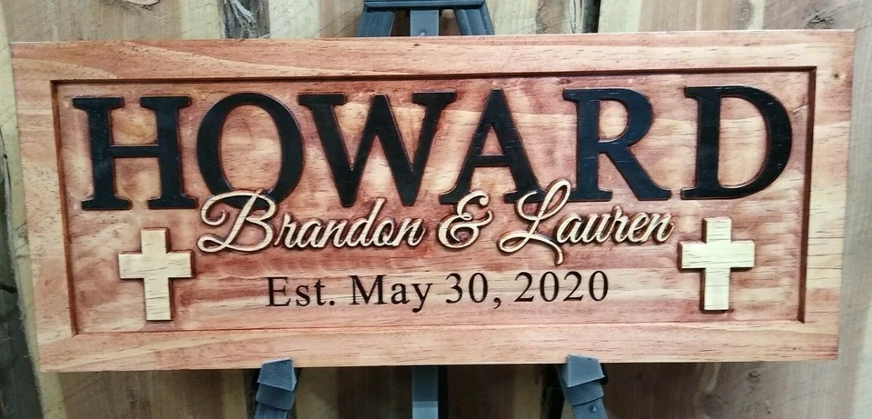 Personalized Family Last Name Sign Custom Carved Wood Plaque Wedding Gift SL106 - Image 2 of 4