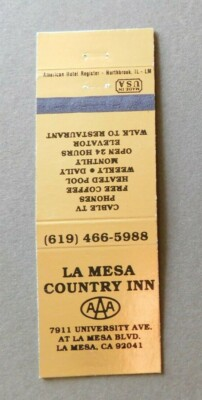 #ad #ad Matchbook cover La Mesa Country Inn AAA La Mesa California $4.75